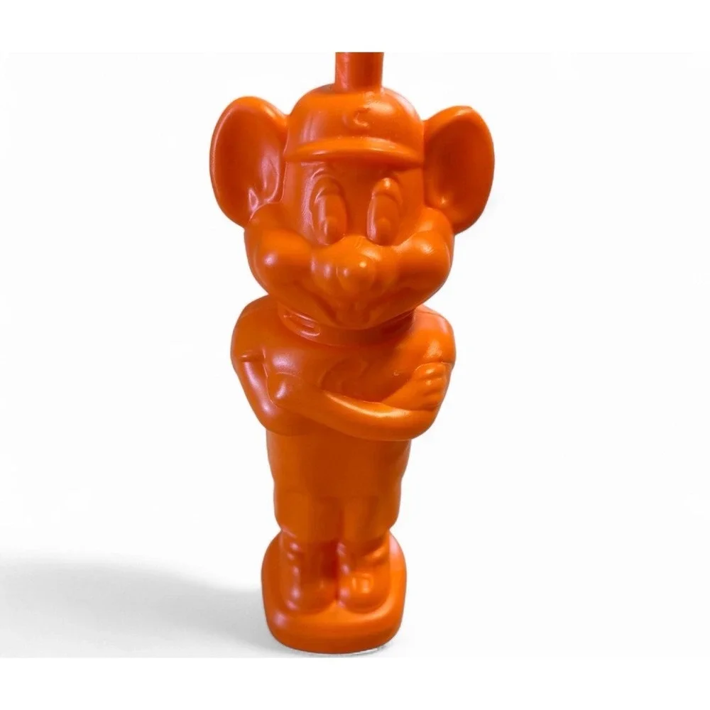 Vintage 80's Whirley Chuck E. Cheese Orange Plastic Straw Holder‎ Cup